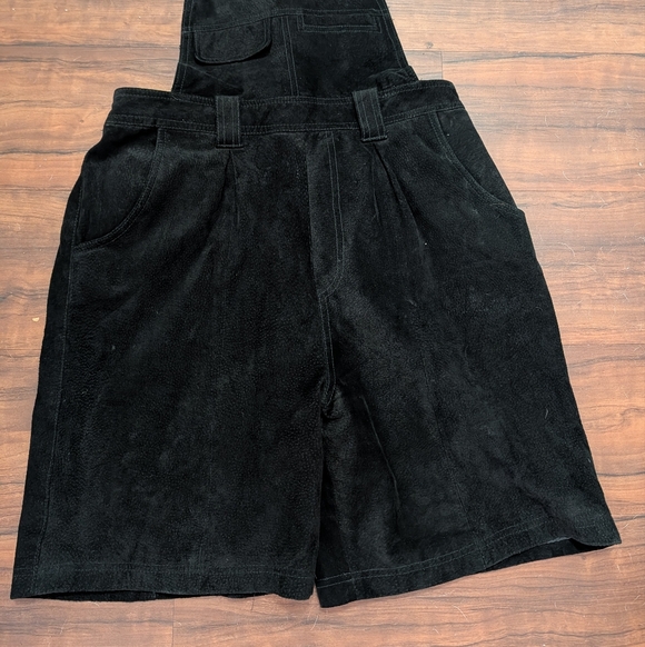 Express Compagnie Internationale Vtg 90s Black Suede Overall Shorts size L - Picture 7 of 16
